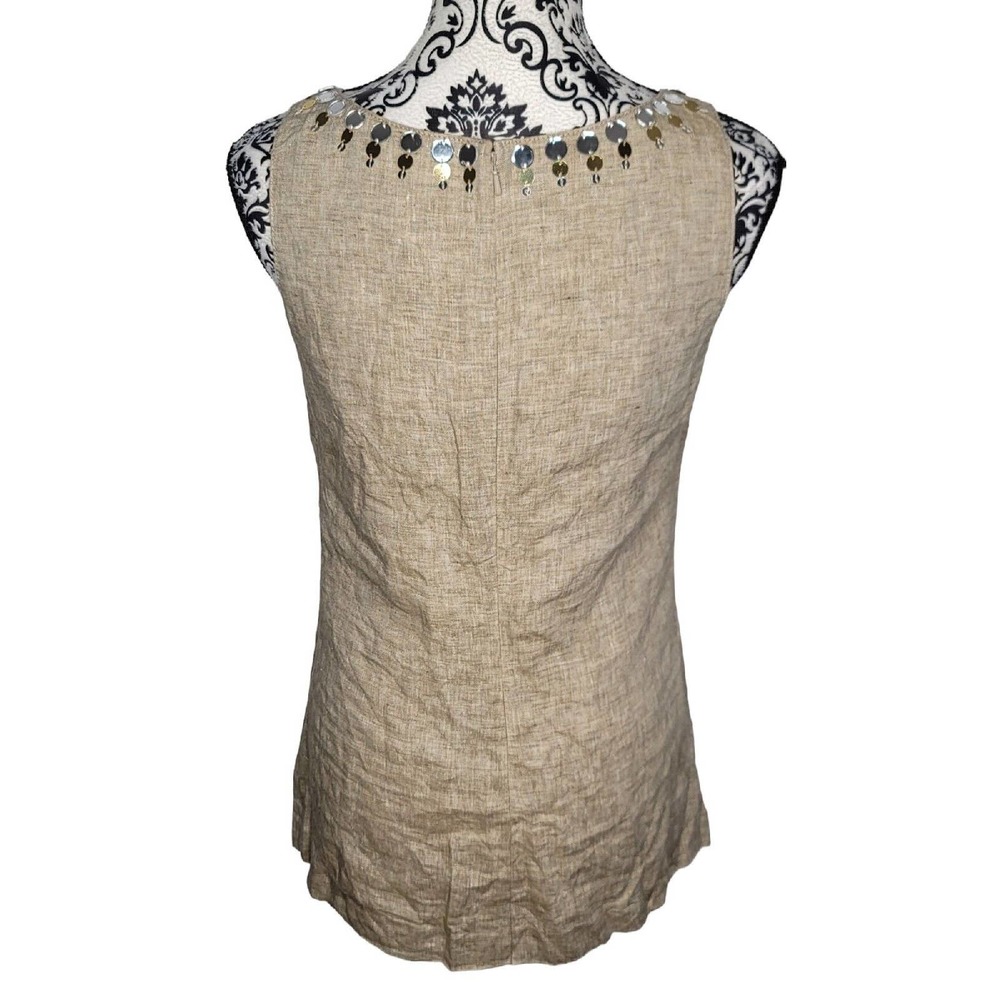 Tory Burch 100% Linen Size 6 Tan Embellished Sleeveless Blouse Top - Picture 3 of 5